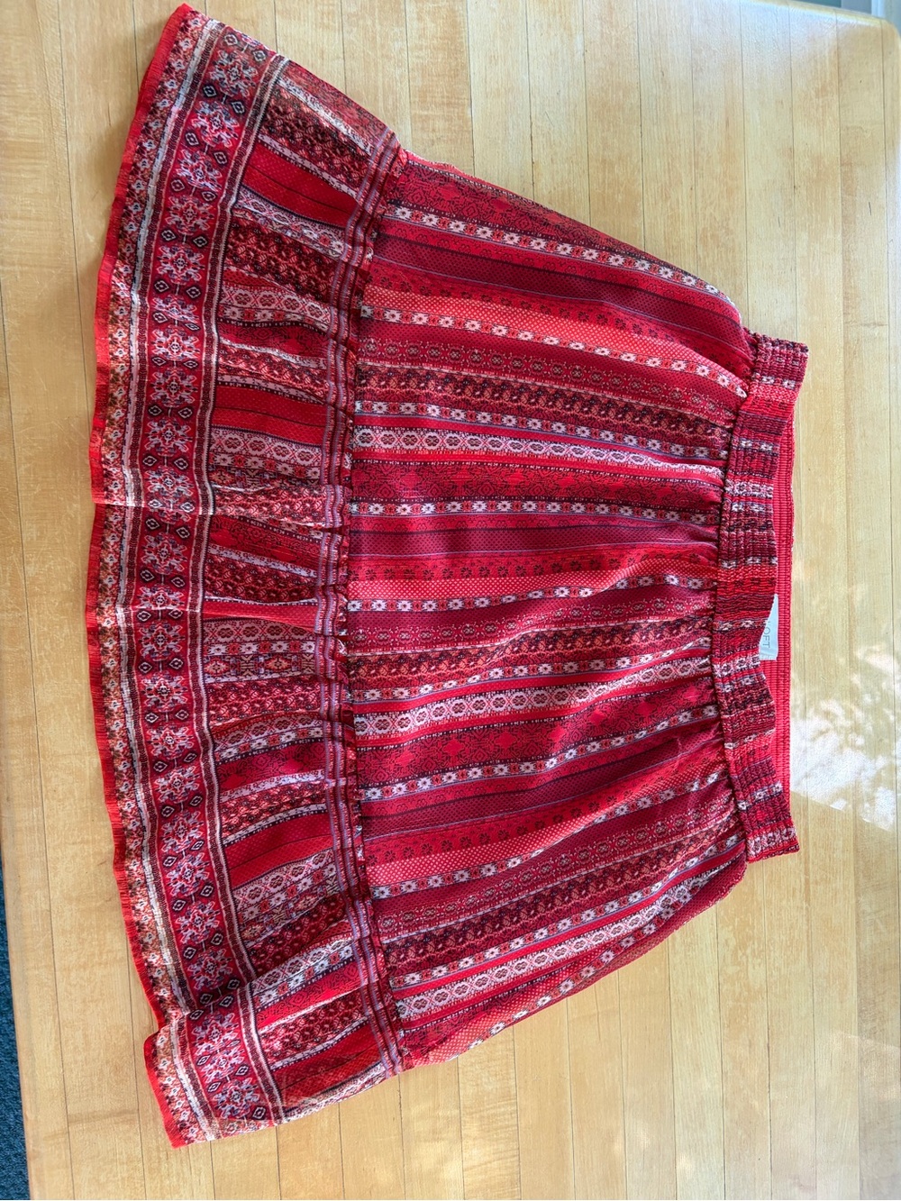 Loft Red Boho Tiered Mini Skirt, size L